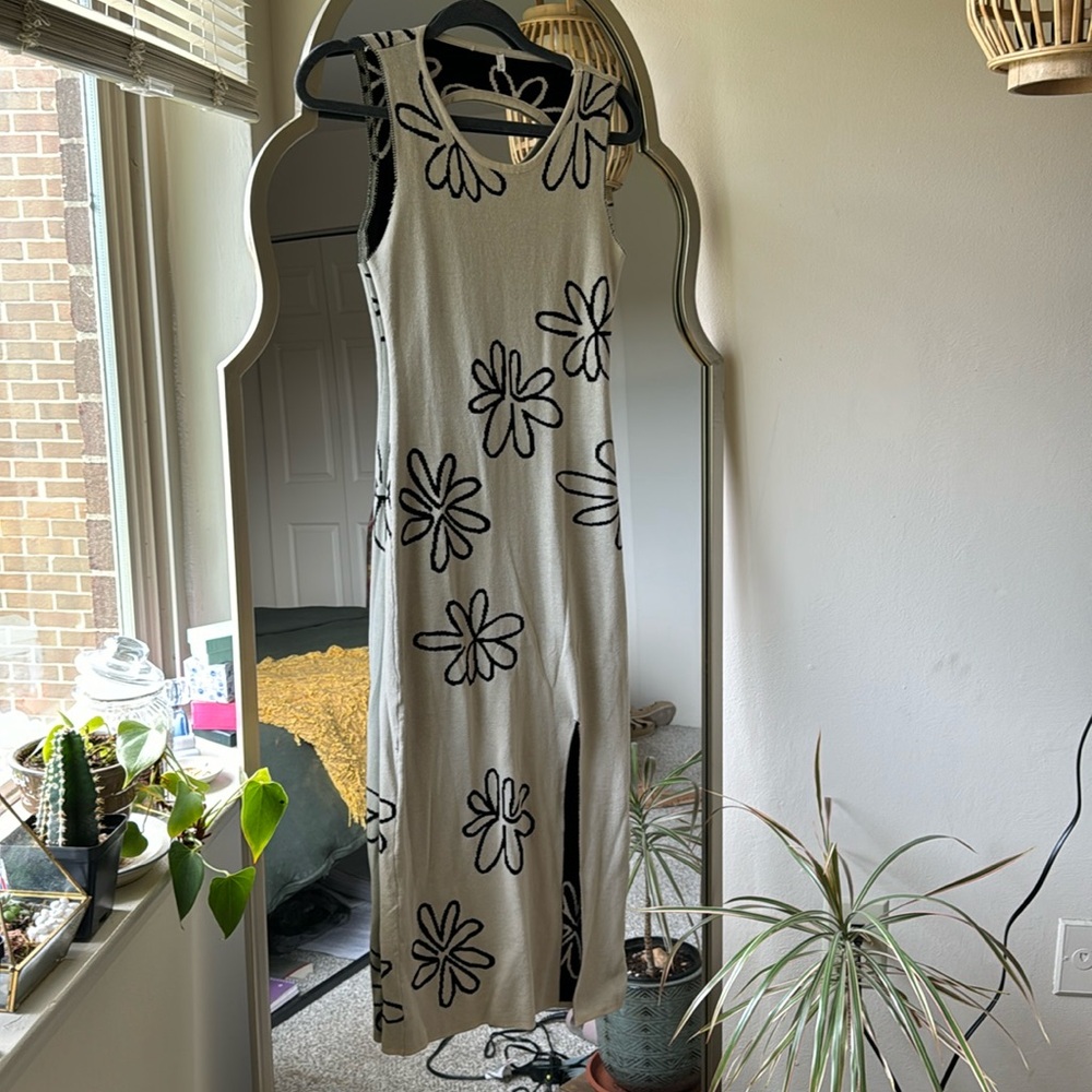 Flower Print Knit Midi Dress